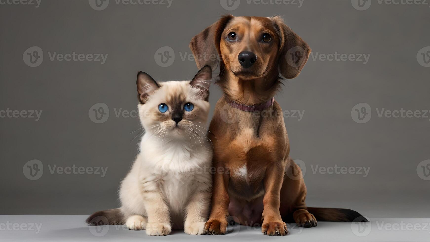 Adorable Ragdoll Kitten and Dachshund Puppy Posing Together photo