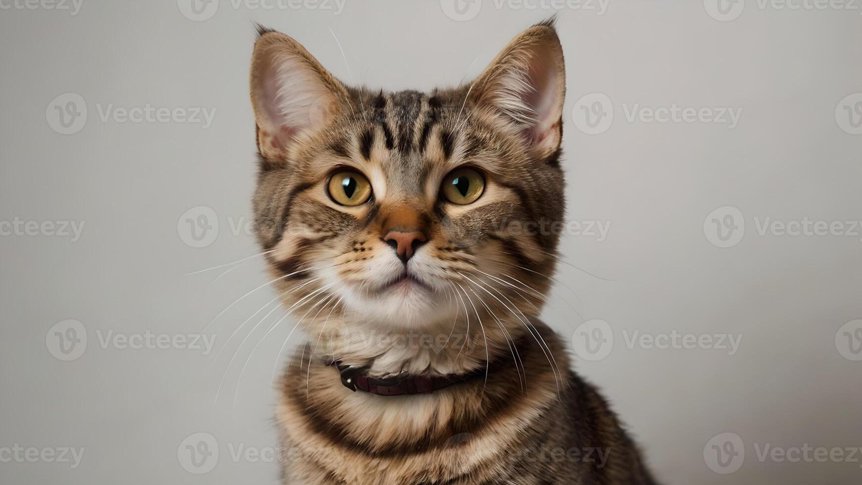 Adorable Tabby Cat Portrait Against Neutral Background photo