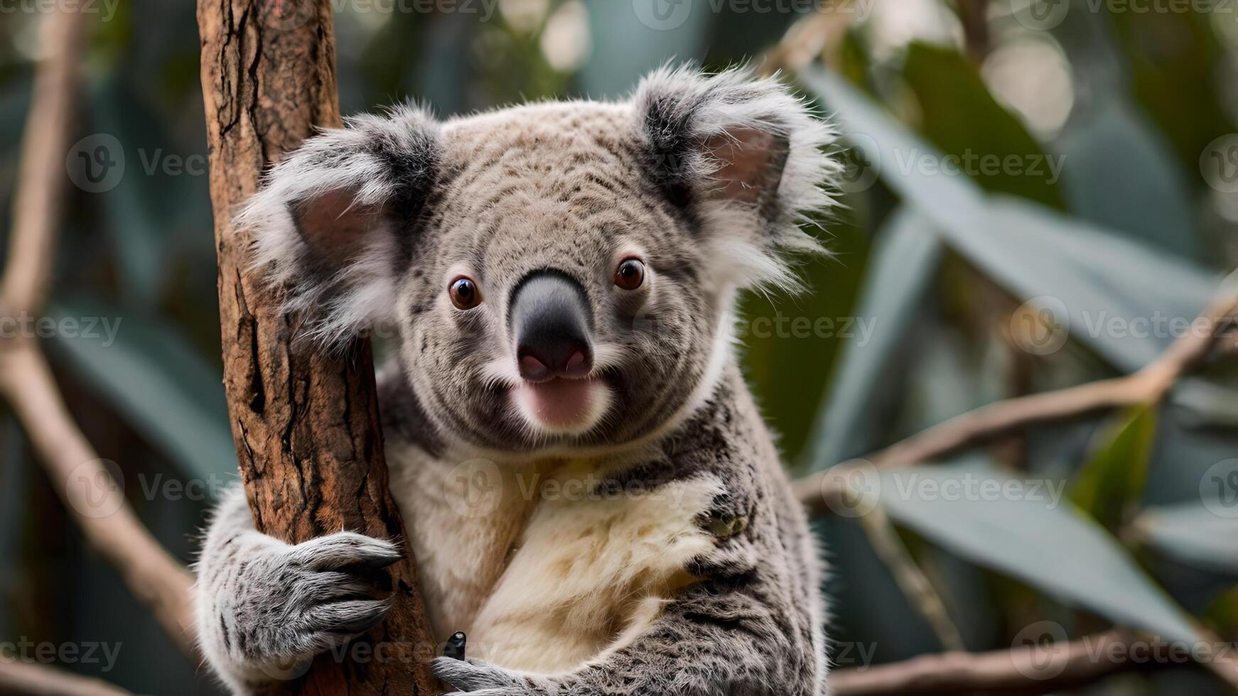 Adorable Koala Clinging to Tree in Lush Australian Habitat photo