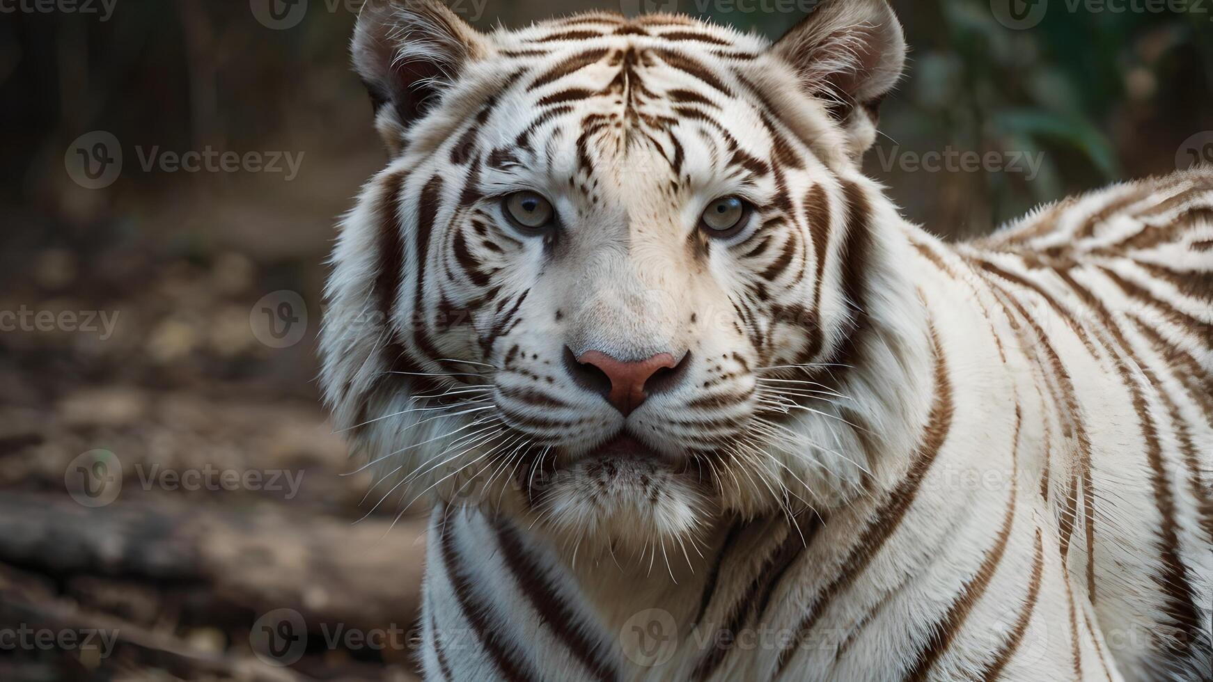 Majestic White Bengal Tiger Portrait in Wildlife Sanctuary photo