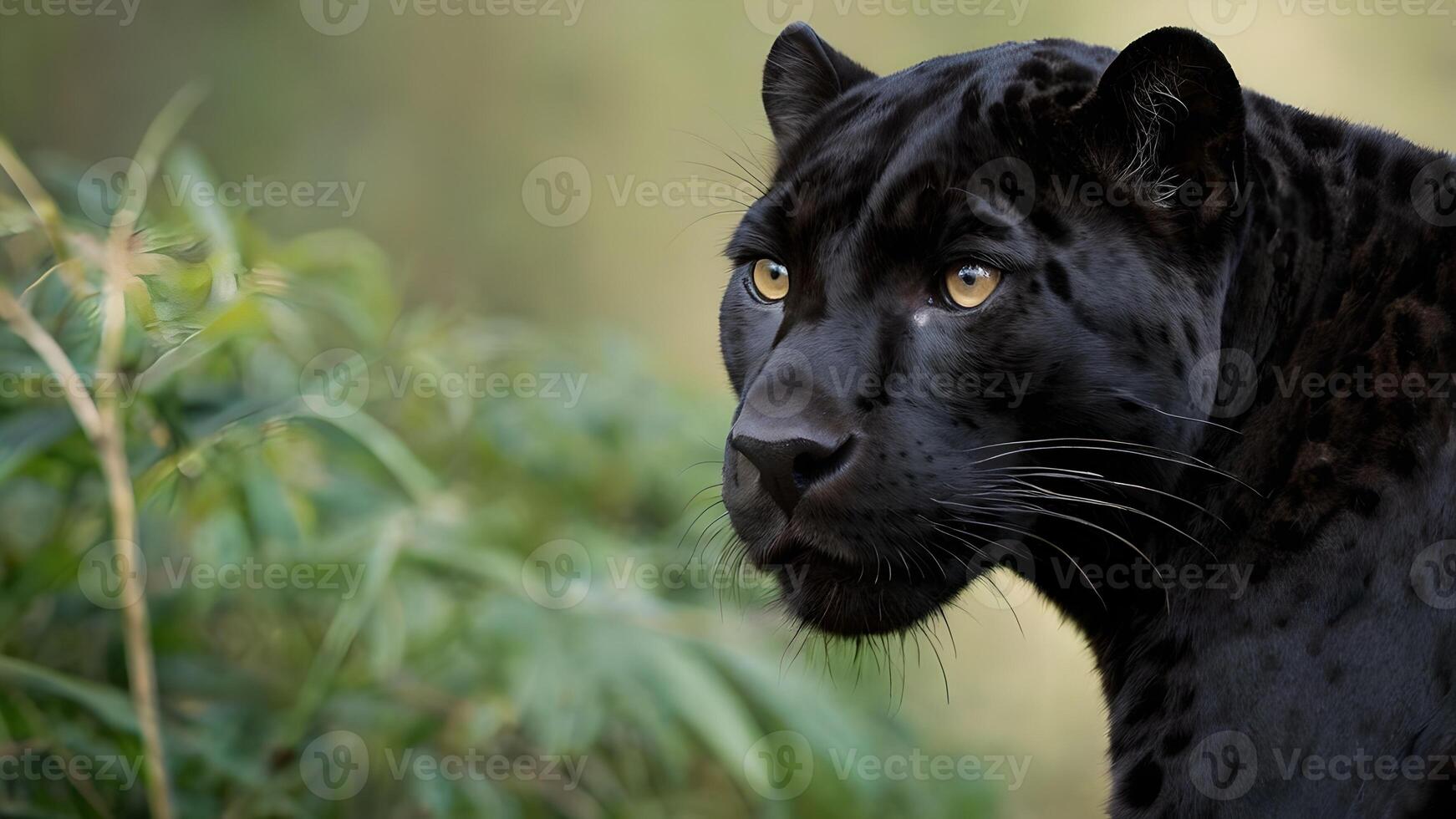 Majestic Black Jaguar in Lush Green Foliage photo