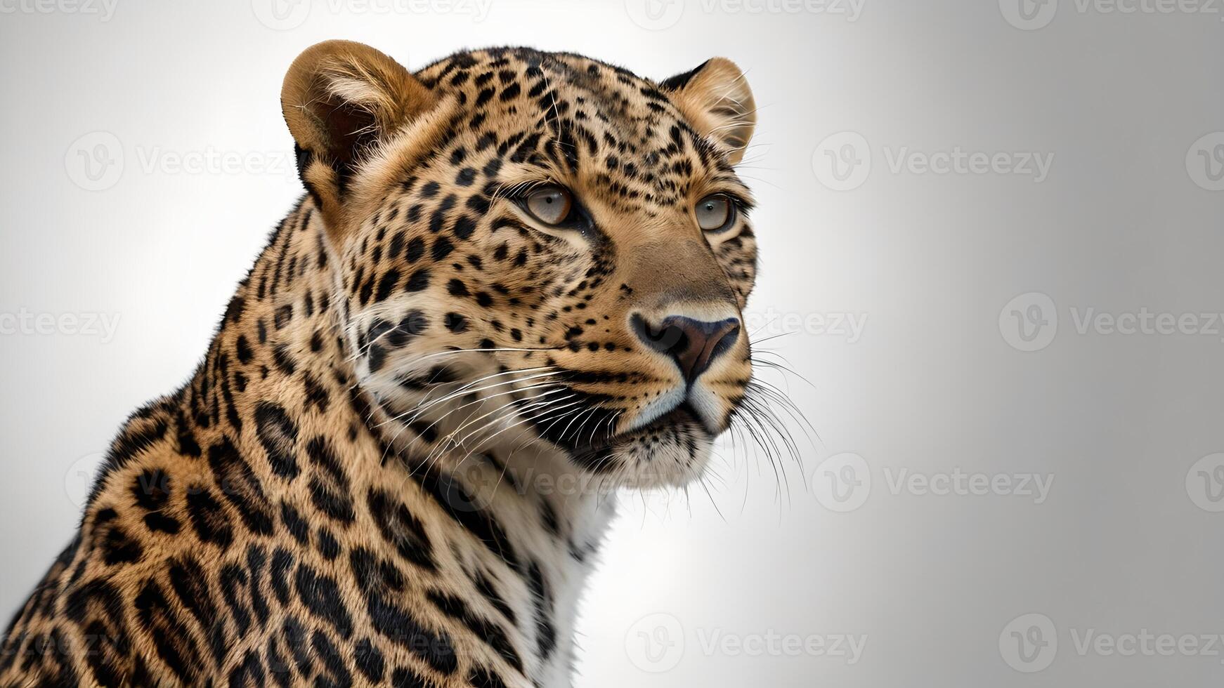 Majestic Leopard Portrait Against White Background photo
