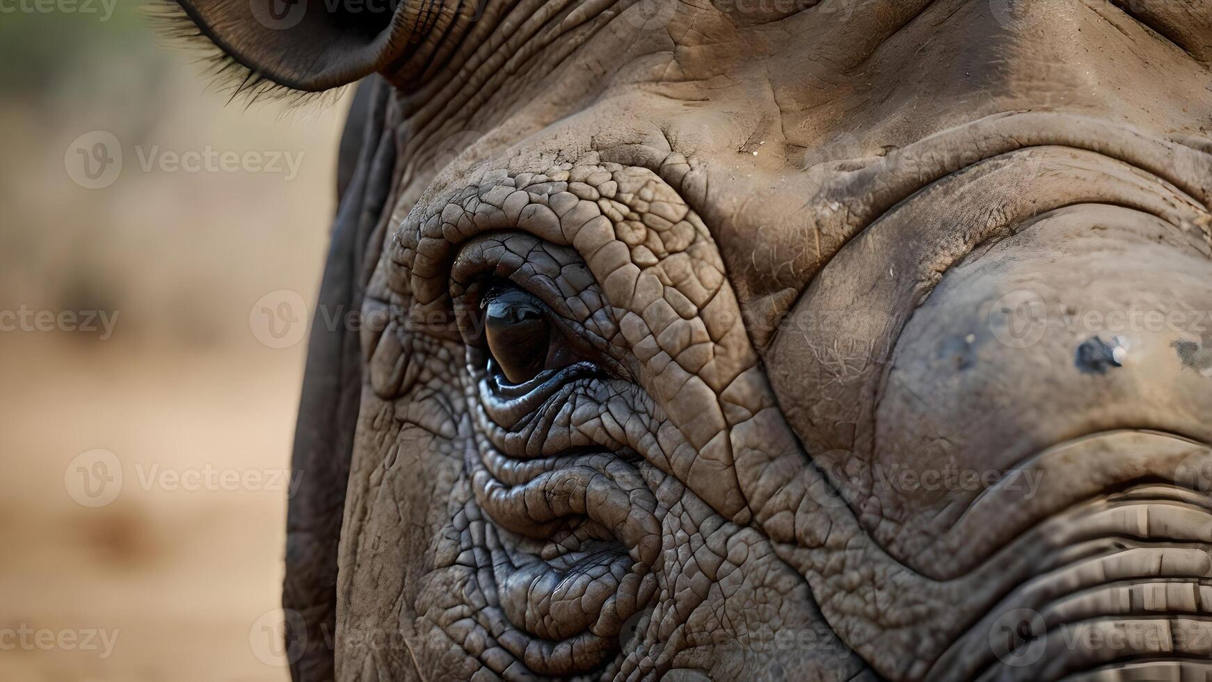 Rhinos Eye Close Up Portrait in African Savanna photo