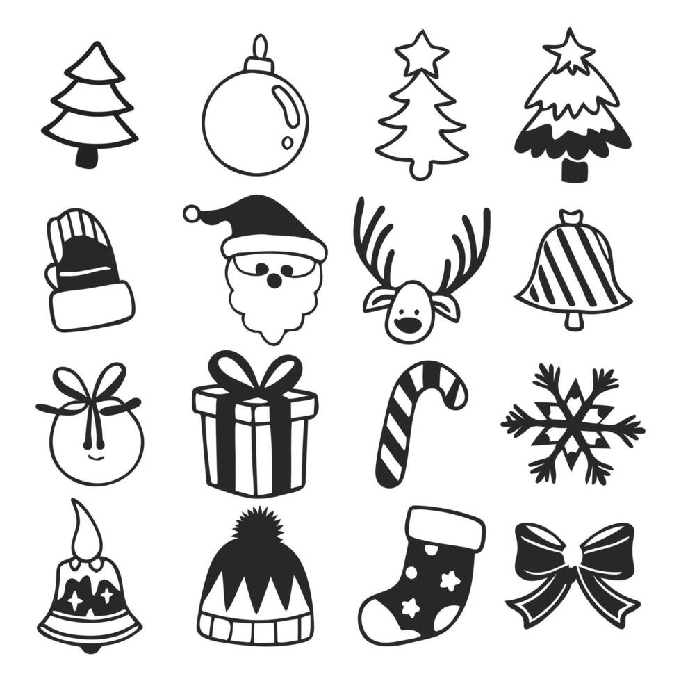 Christmas icon set about santa clause, present, christmas wreath, snowman, and reindeer vector
