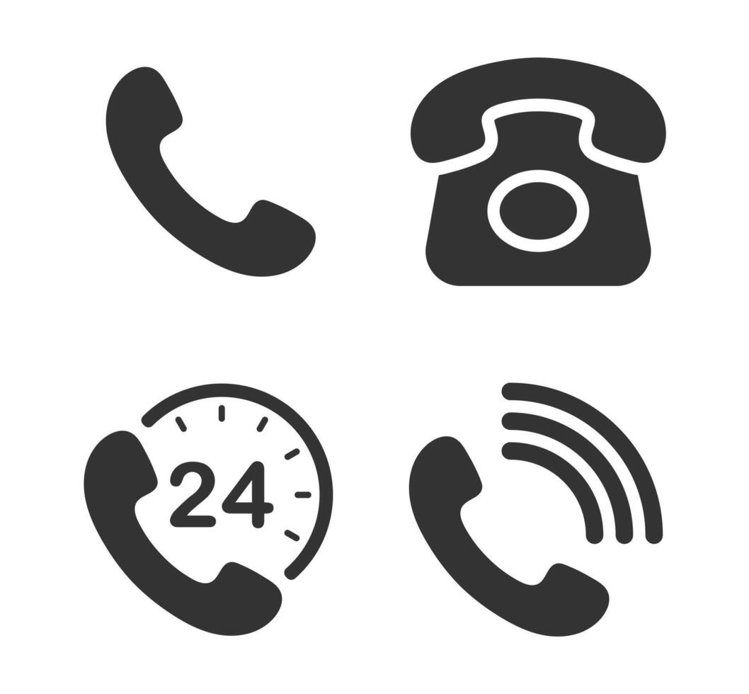 Phone contact connection icon symbol set. Old phone logo sign shape collection. 24 7 hour service. illustration image. Isolated on white background. vector