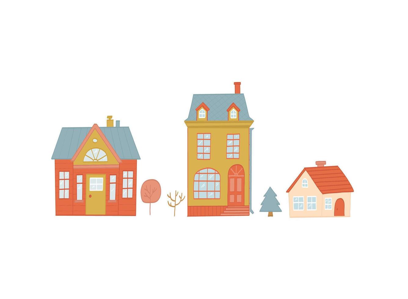 Cute houses clipart, stickers, hand drawn countryside cottages collection for cards, prints, posters, banners, real estate, etc. EPS 10 vector