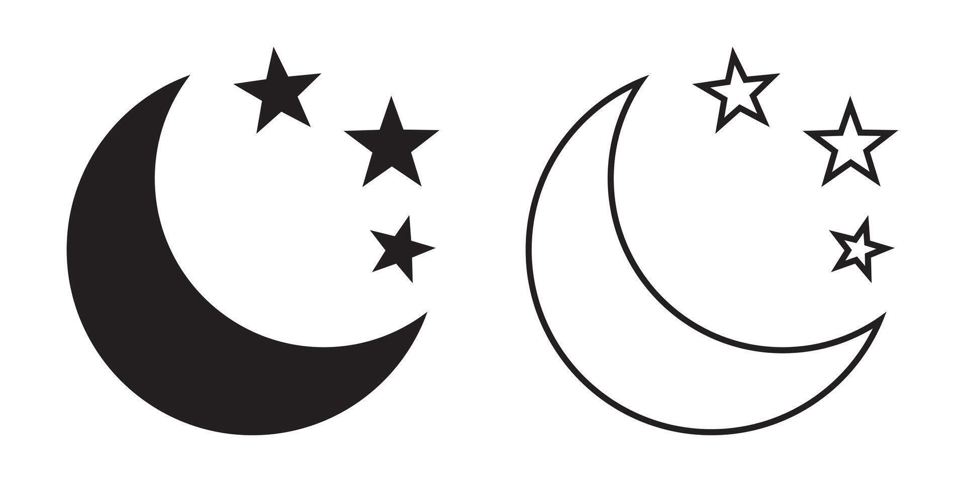Crescent moon with stars icon on white background. Night icon. Crescent moon icon. Minimalist style. vector