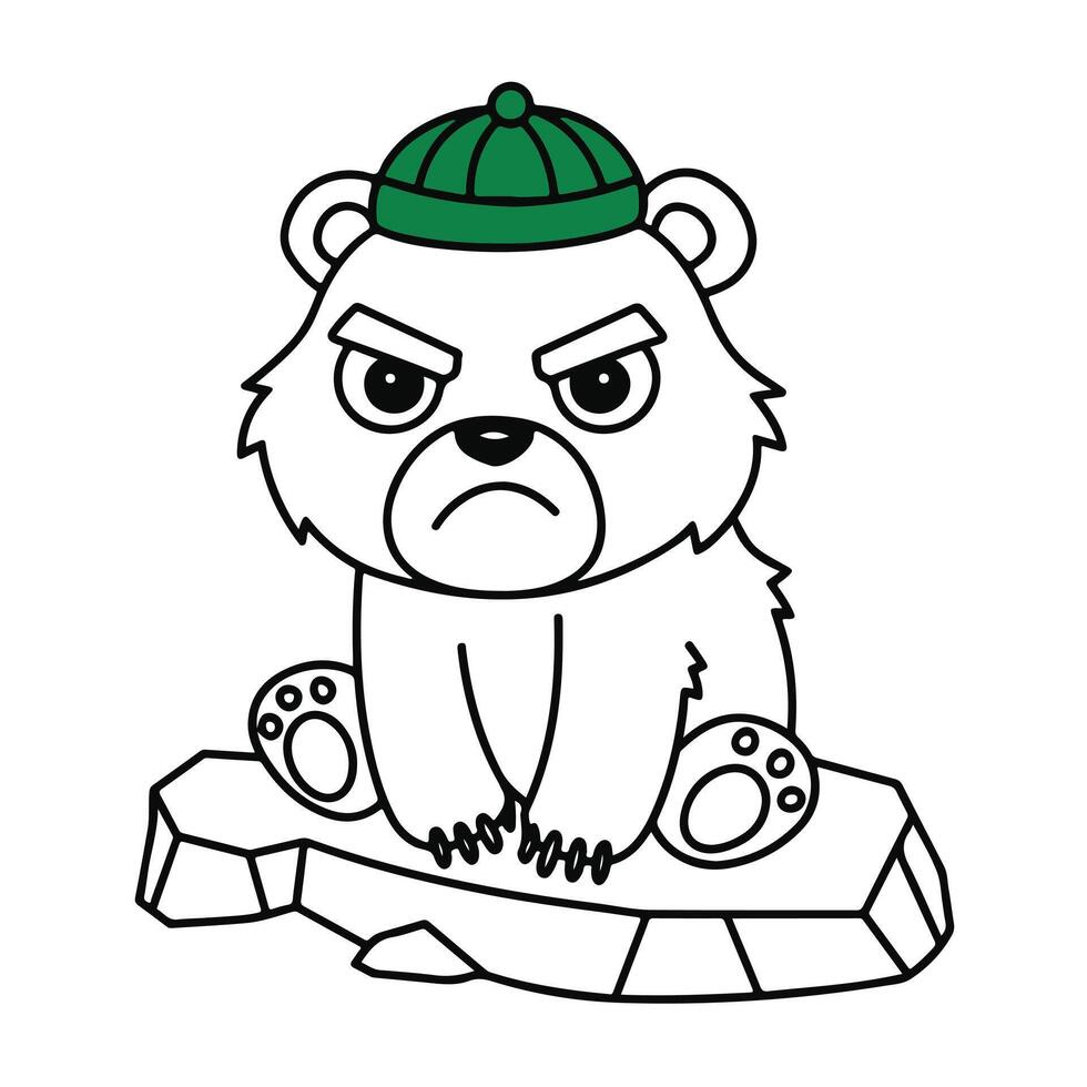 a bear with a green hat sitting on a rock vector