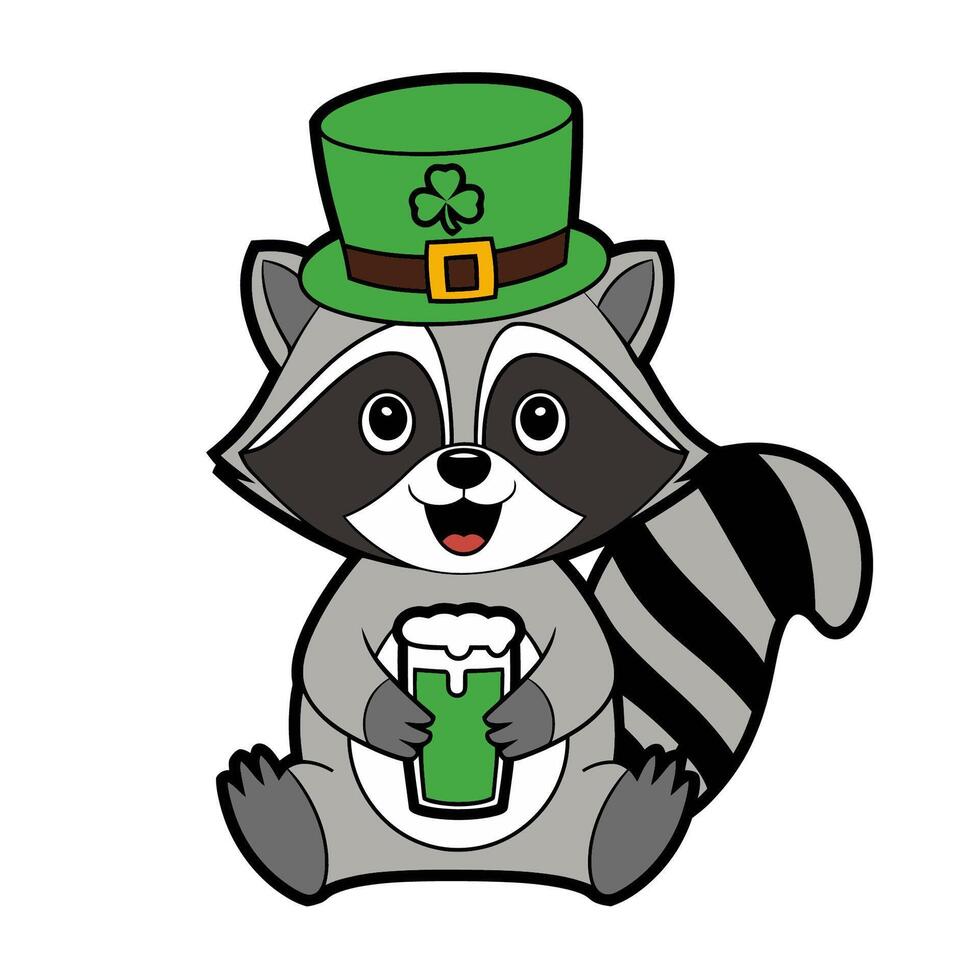 Cute Raccoon St. Patrick's Day Hold Beer Illustration vector