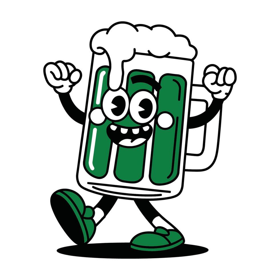 Cheerful Green Beer Mug Cartoon Character Illustration vector