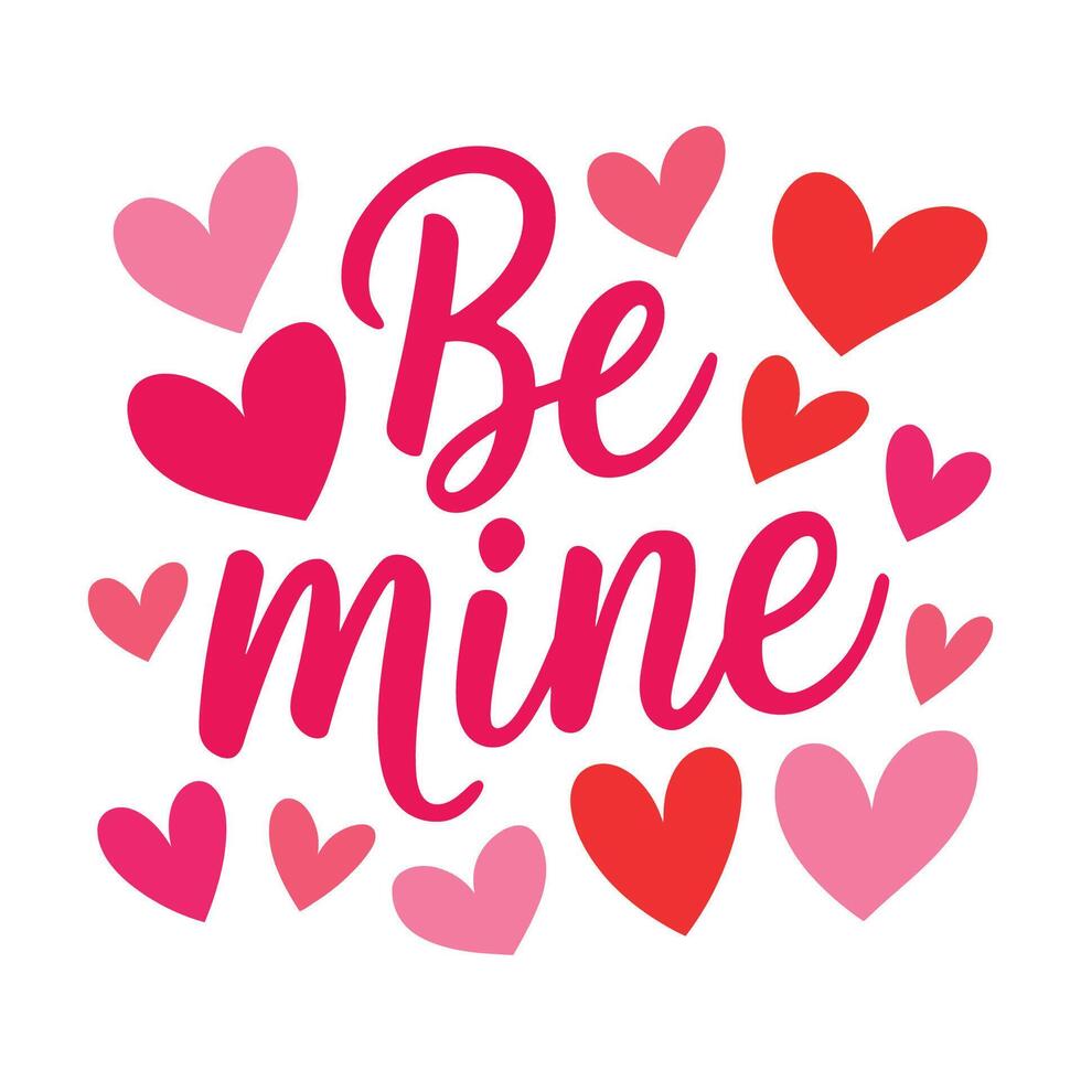 Valentine's Day-themed 'Be mine' text with hearts vector