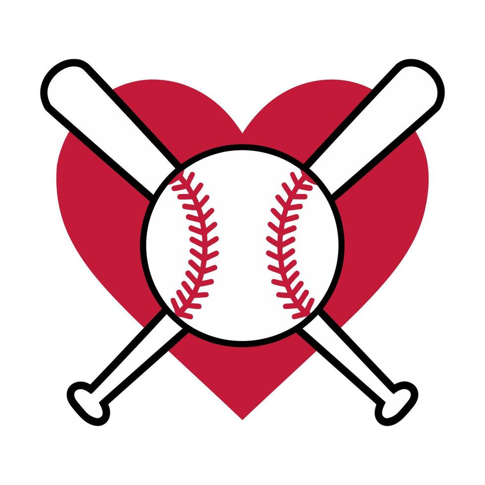 Baseball with Crossed Bats and Heart Illustration vector