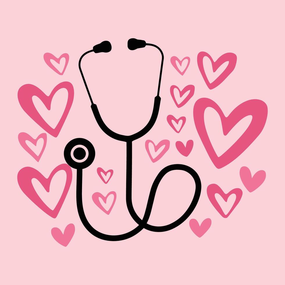 Stethoscope and Hearts Medical Love Illustration vector