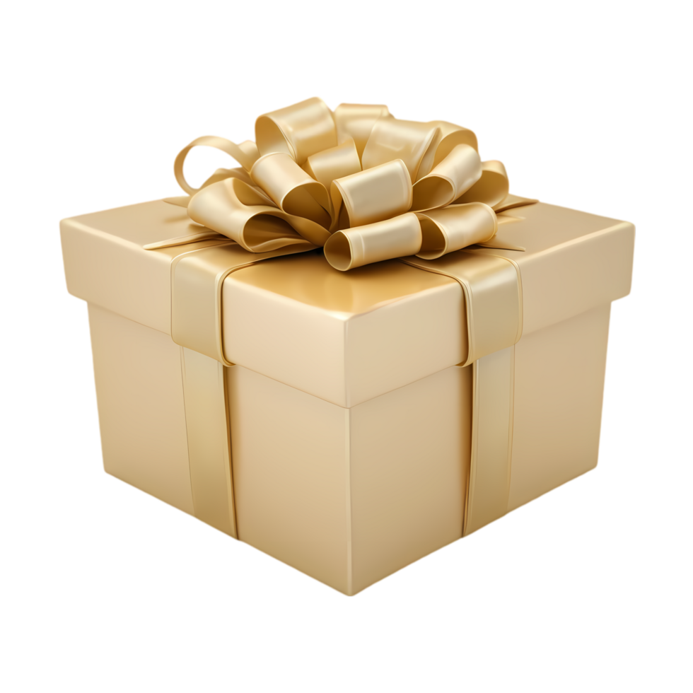 Golden Gift Box with Ribbon Bow on Transparent Background png