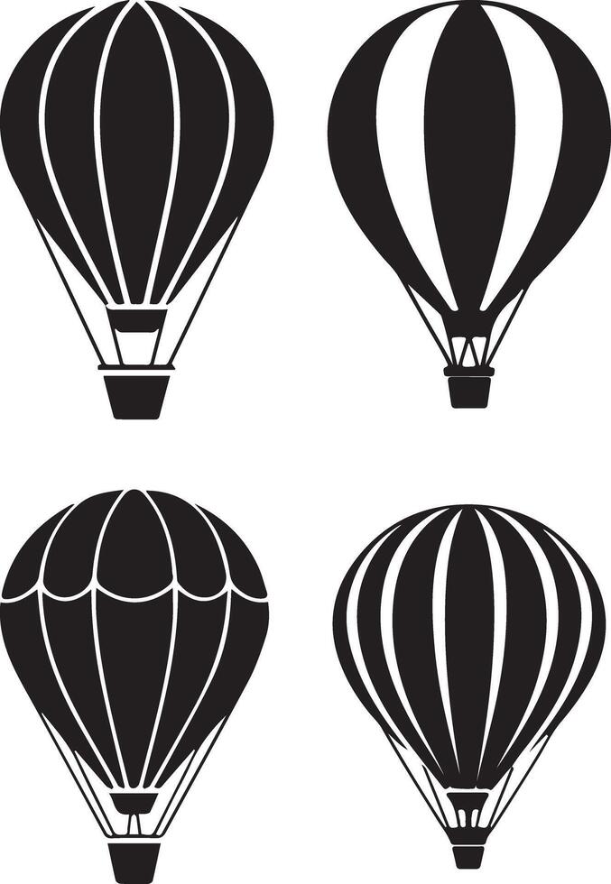 A set of silhouette images of a hot air balloon, vector