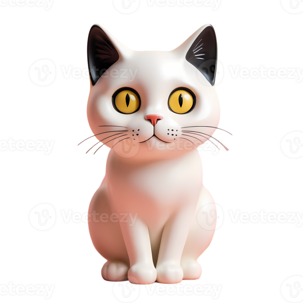 Cute Cartoon Cat with Yellow Eyes and Black Ears on Transparent Background png