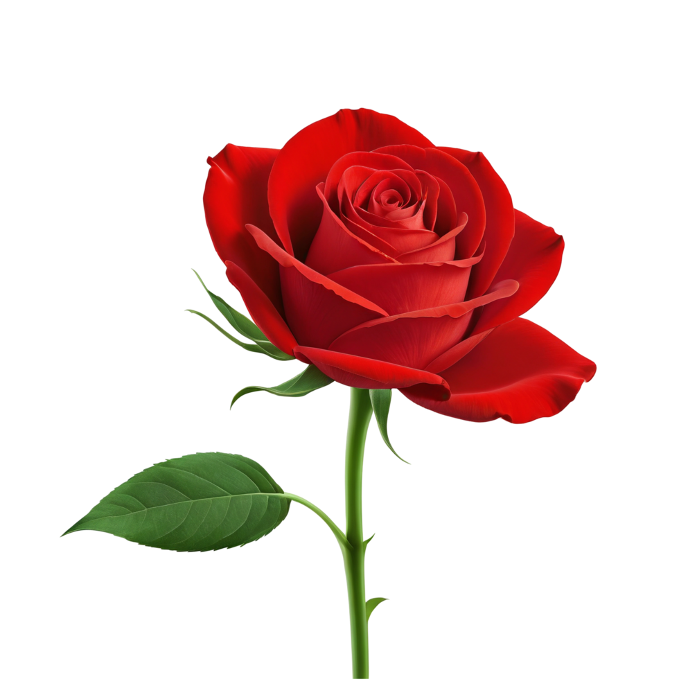 Vibrant Red Rose with Green Leaves on Transparent Background png