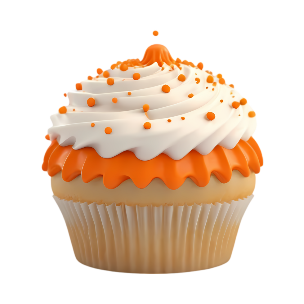 Delicious Vanilla Cupcake with Orange and White Frosting on Transparent Background png