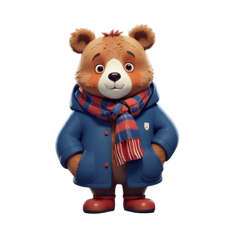 Cute Bear in Winter Clothing on Transparent Background png