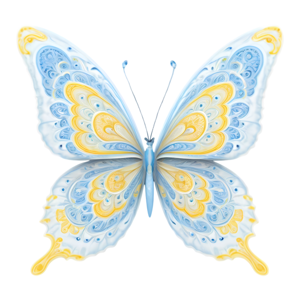 Blue and Yellow Ornate Butterfly Illustration on Transparent Background png