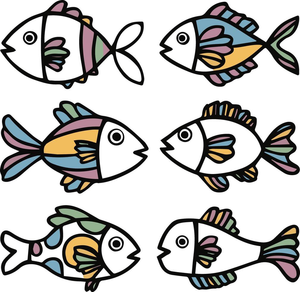 A set of fish flat color silhouette image vector