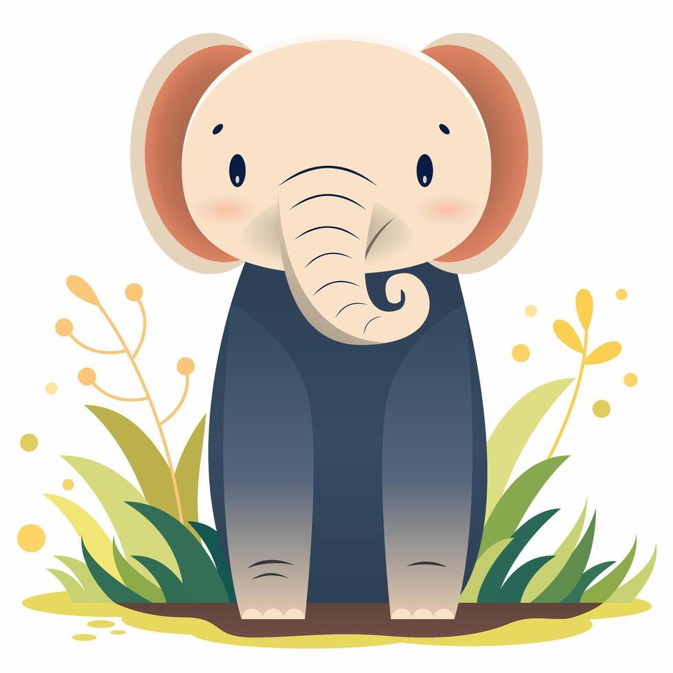 Cute Elephant in Flower Garden. vector