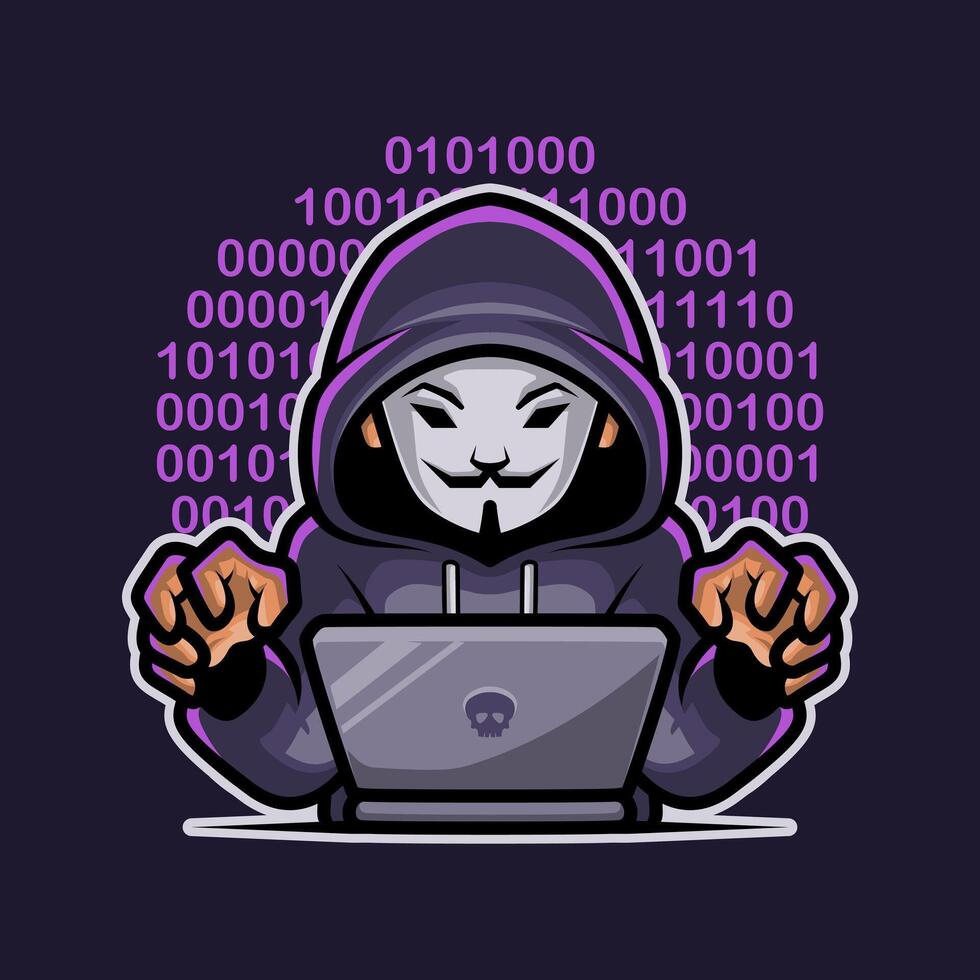 Masked Hacker Mascot Illustration Works Perfectly for Your Brand Business vector