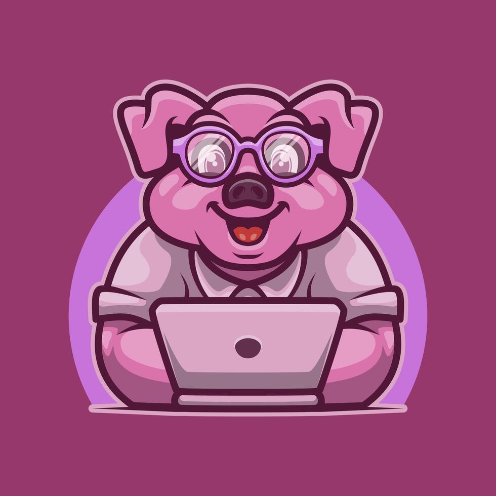 Cute Pig Animal Working Mascot Illustration Works Perfectly for Your Brand Business vector