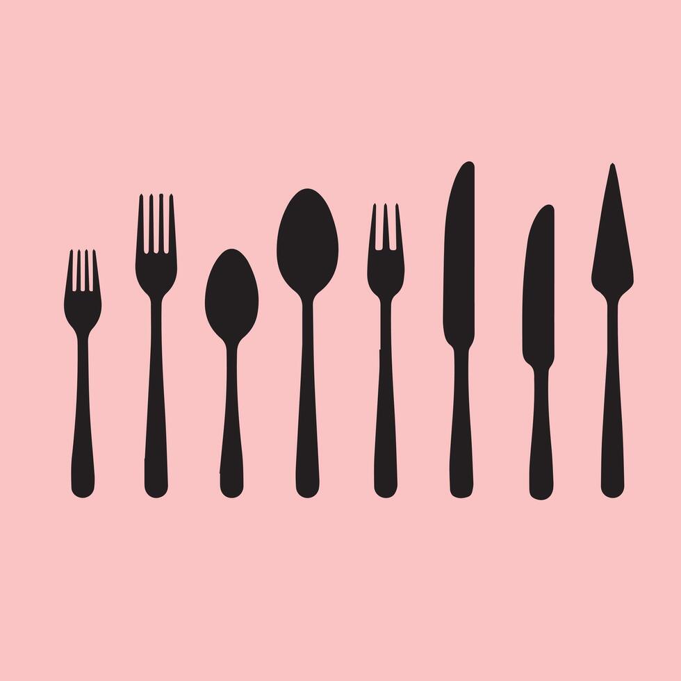 Set of Black Silhouetted Cutlery vector