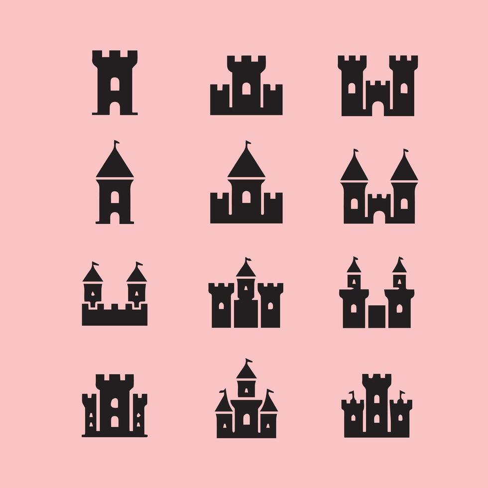 Collection of Black Castle Icons for Design vector