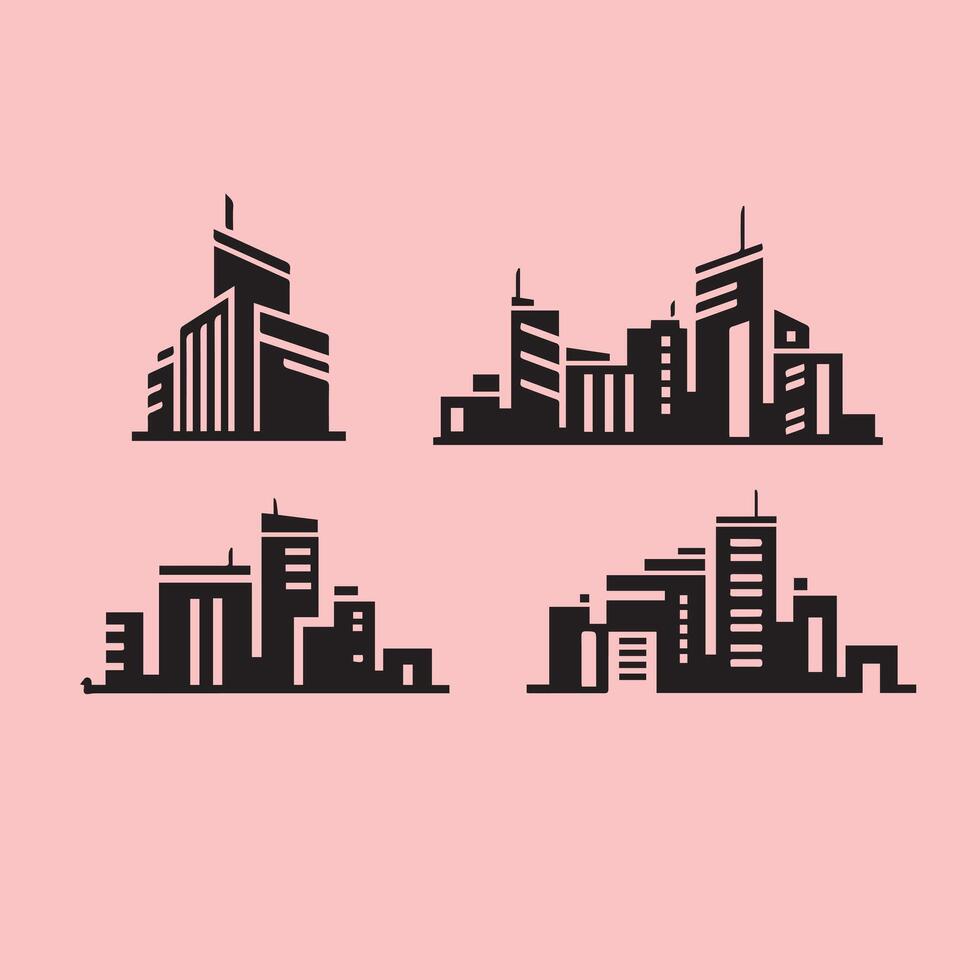 Stylized Black Cityscape Silhouettes vector