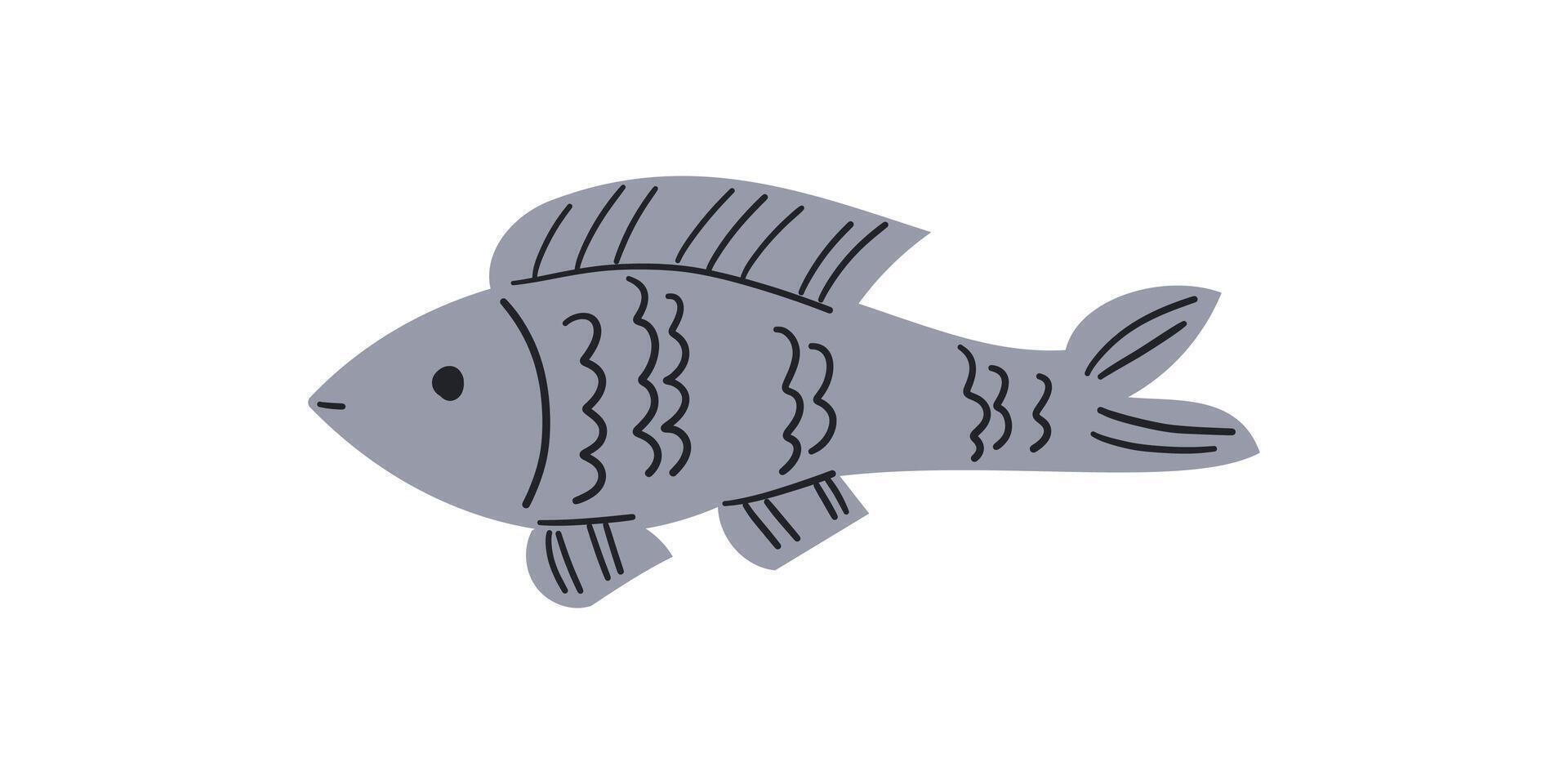 Fish doodle flat hand drawn icon illustration , sea food , omega 3 health diet .Doodle fish isolate on white for web , social media, menu or banner design. vector
