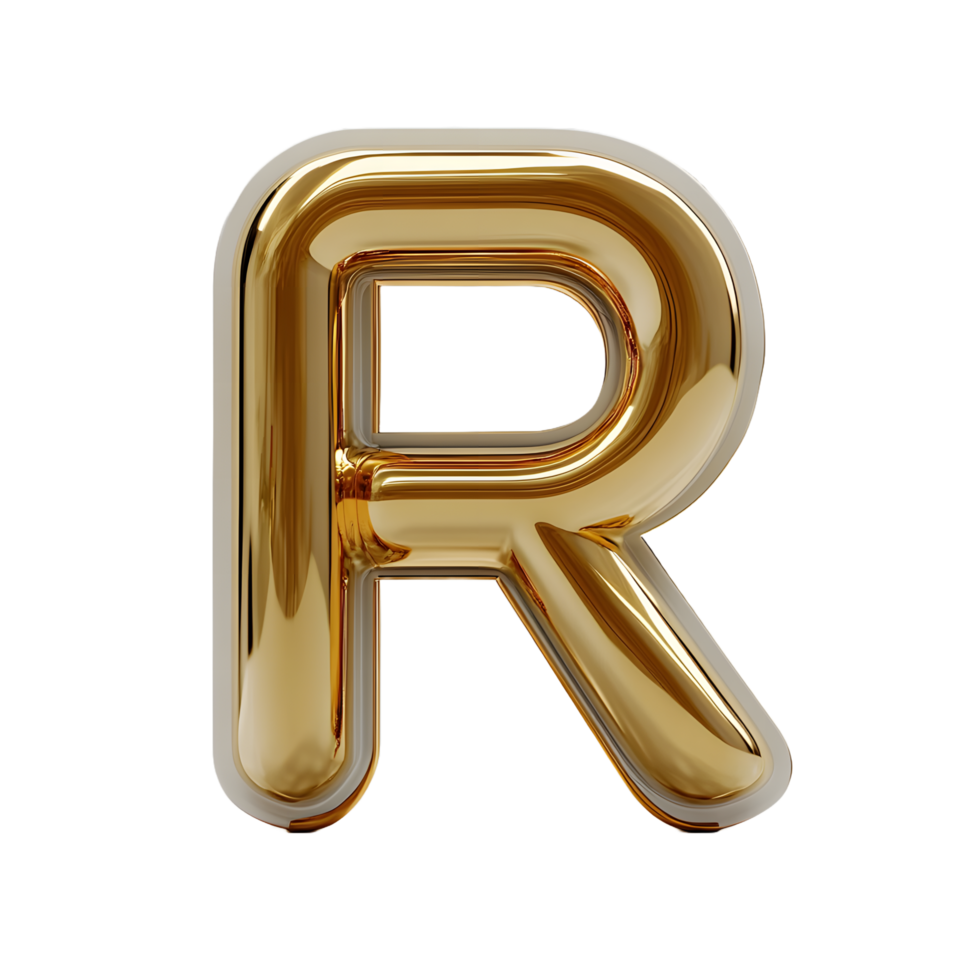 A gold R letter isolated on transparent background png