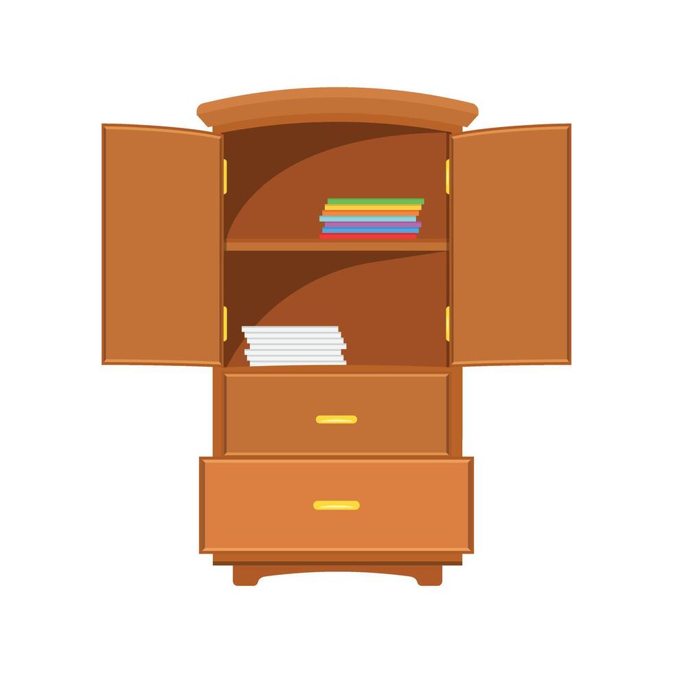 Cupboard icon in flat style. Wardrobe storage illustration on isolated background. Drawer cabinet sign business concept. vector
