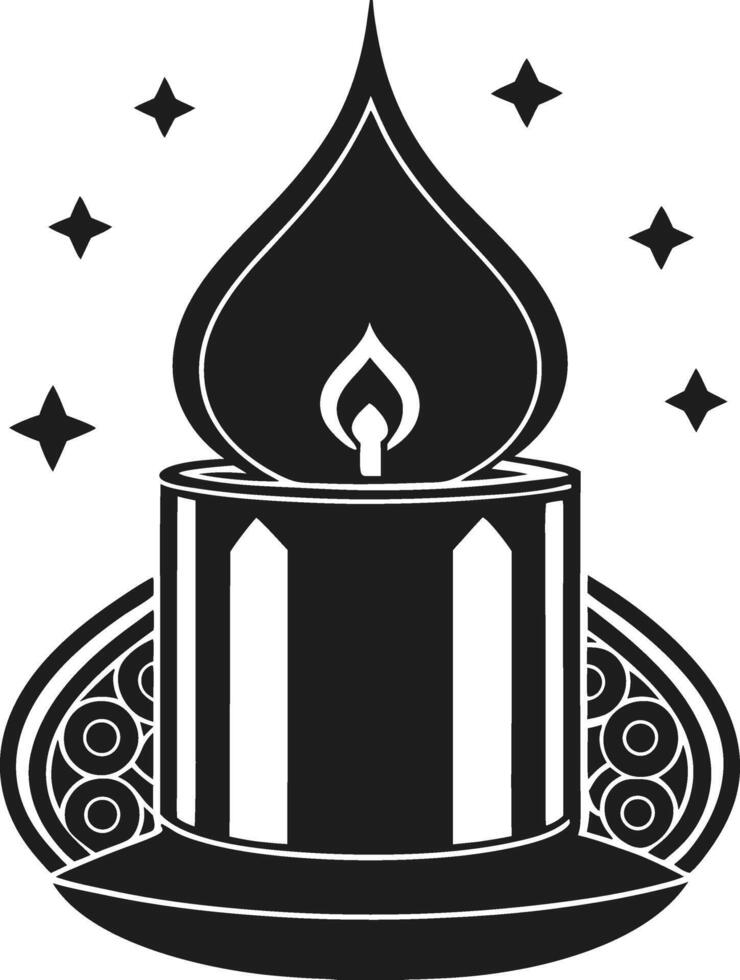 Silhouette Candle with Decorative Elements and Stars Illustration vector
