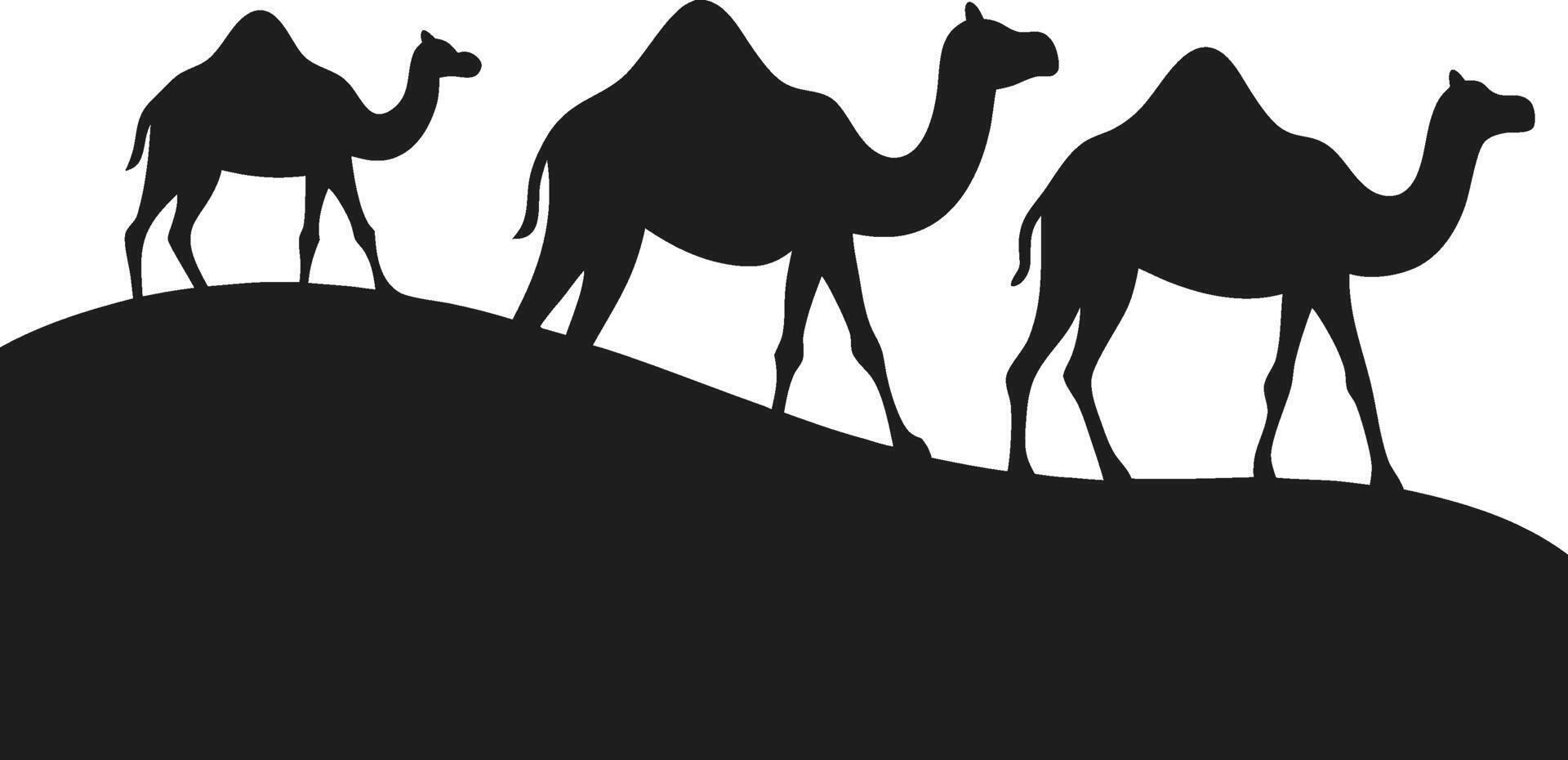 Camel Caravan Silhouette Illustration - Desert and Middle Eastern Theme vector