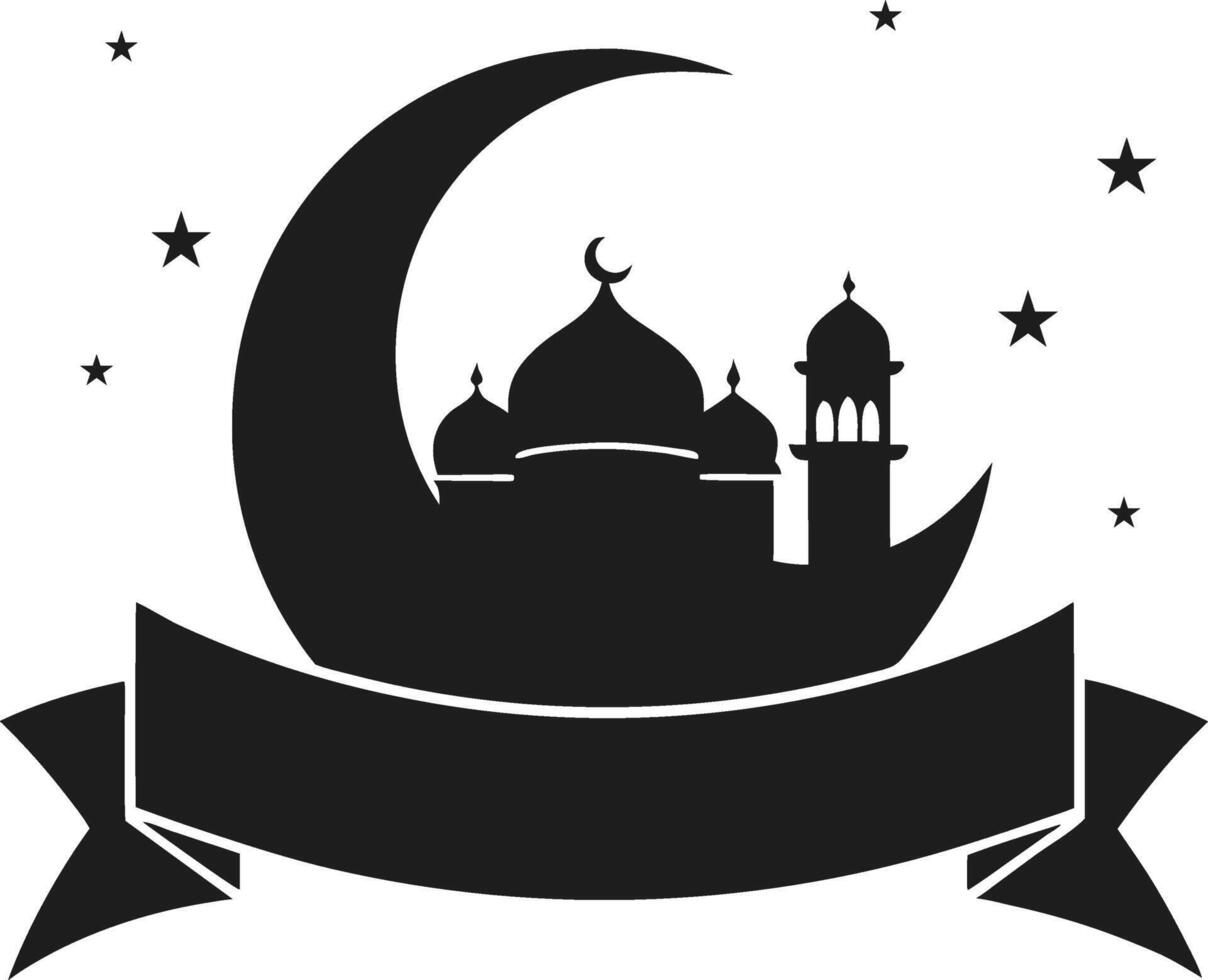 Islamic Silhouette with Mosque, Crescent Moon, and Stars vector