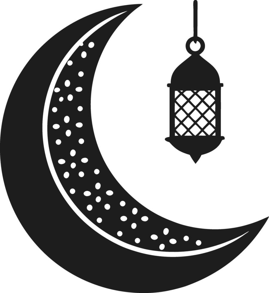 Elegant Crescent Moon and Hanging Lantern Silhouette - Illustration vector