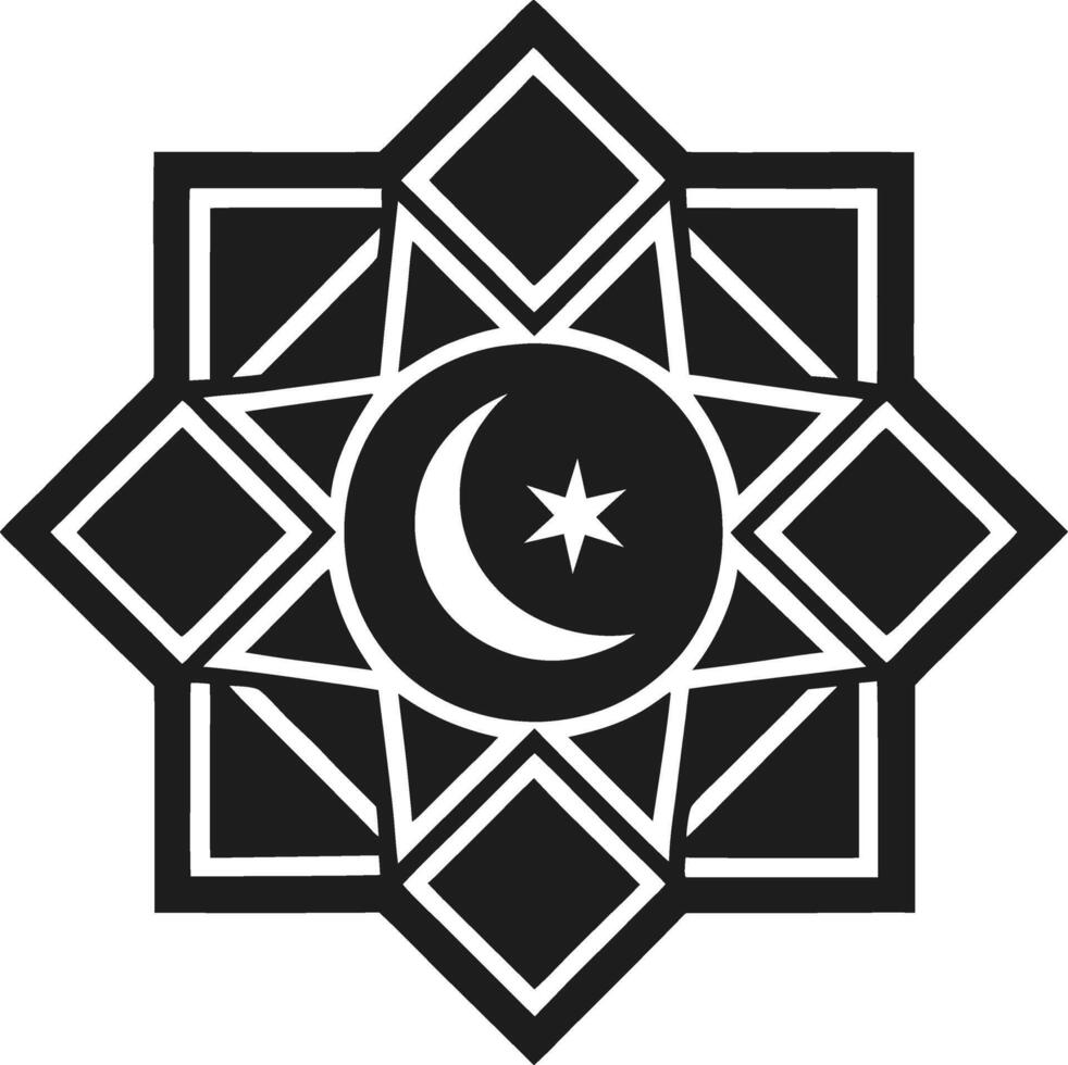 Intricate Islamic Geometric Star with Crescent Moon and Star Silhouette - Illustration vector