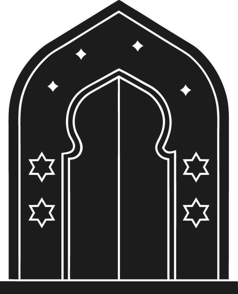 Islamic Arch Door Silhouette with Ornamental Stars and Patterns vector