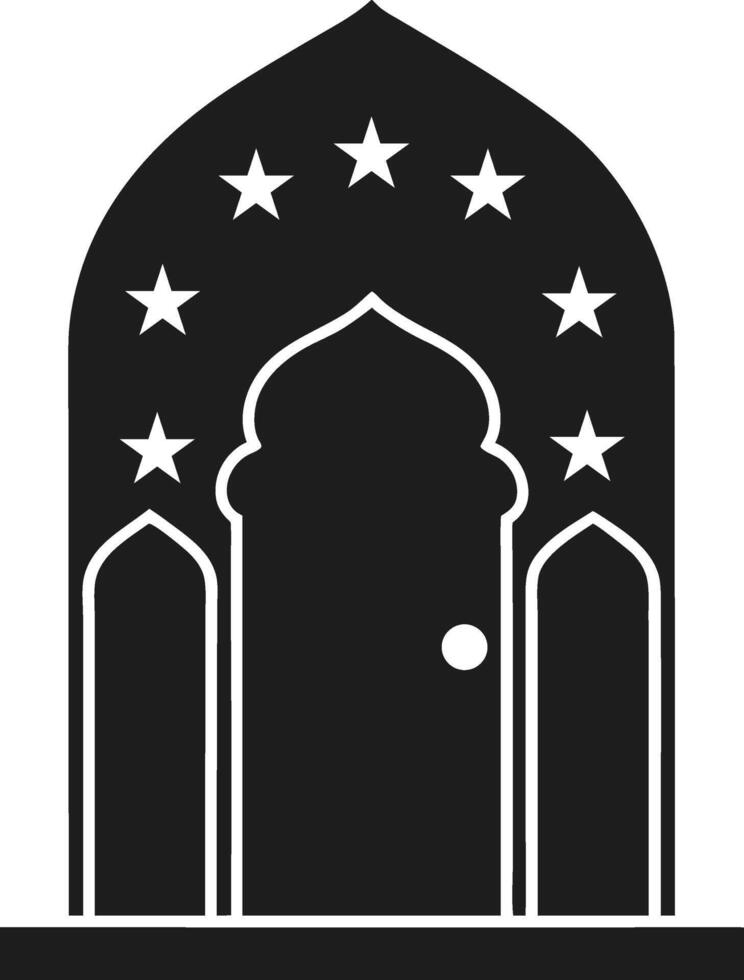 Silhouette of Ornate Islamic Arch with Stars vector