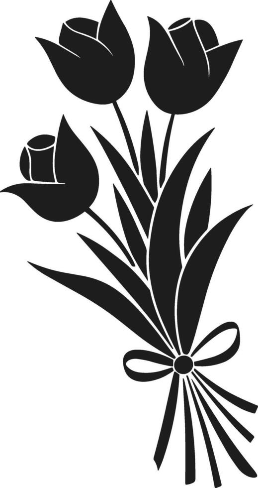 Elegant Tulip Bouquet Silhouette with Ribbon Tie vector