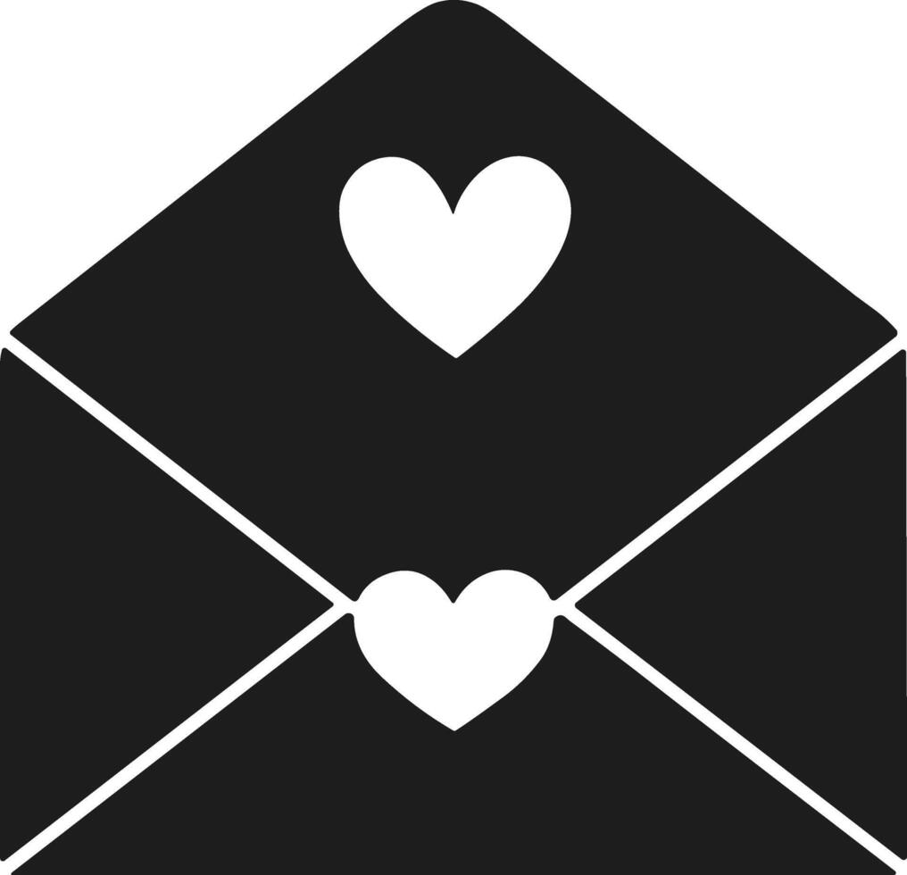 Romantic Open Envelope with Double Heart Design Silhouette vector