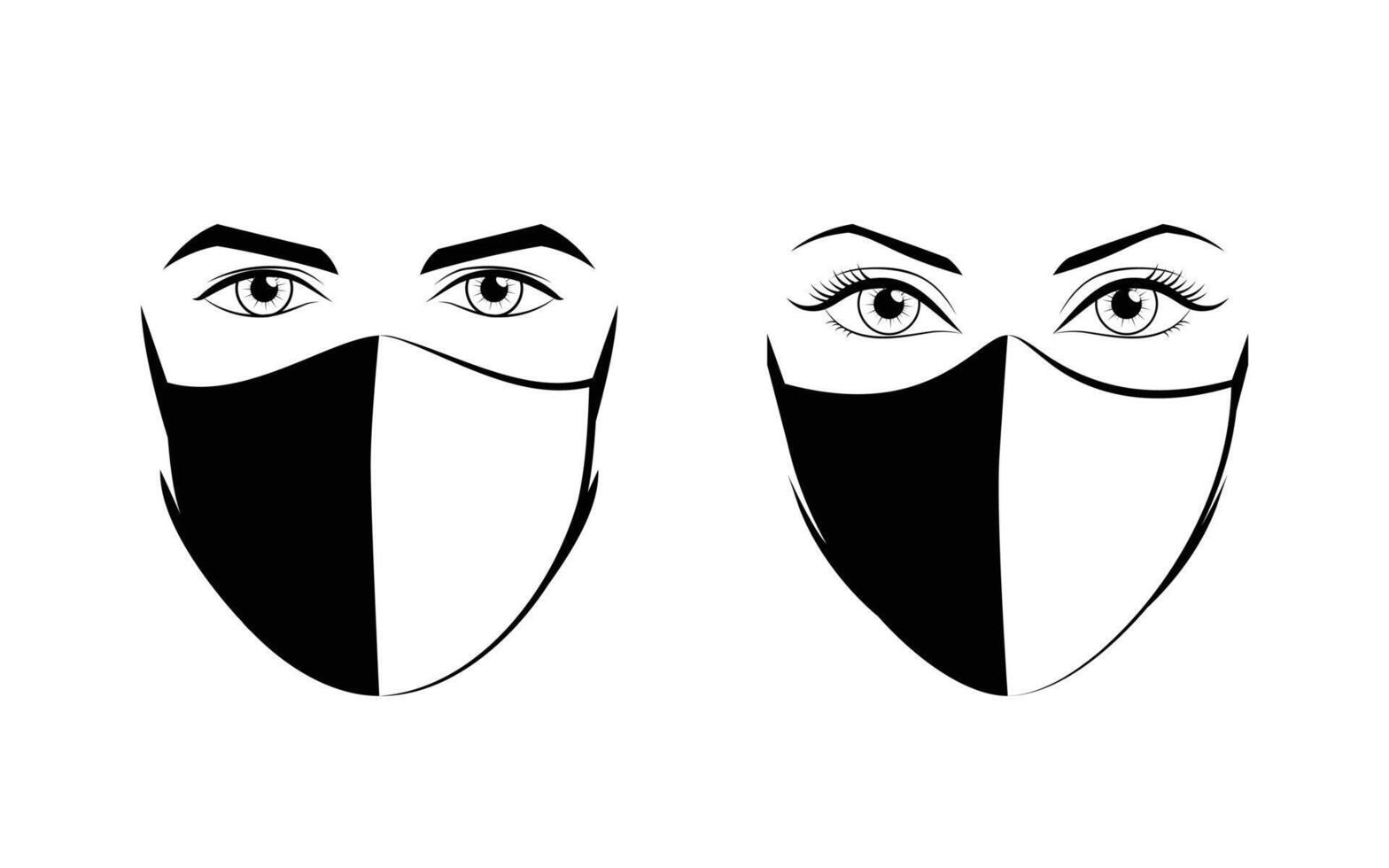 Multipurpose Masked Man and Woman in Black and White vector