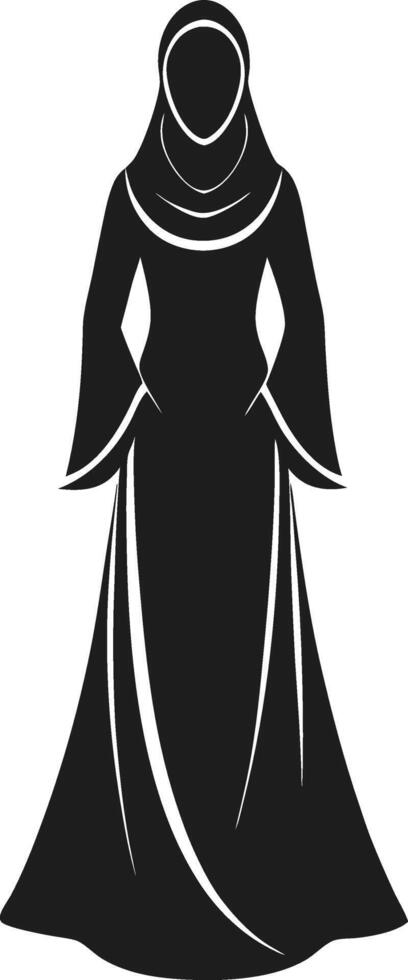 Elegant Muslim Woman Silhouette in Traditional Hijab Dress - Illustration vector