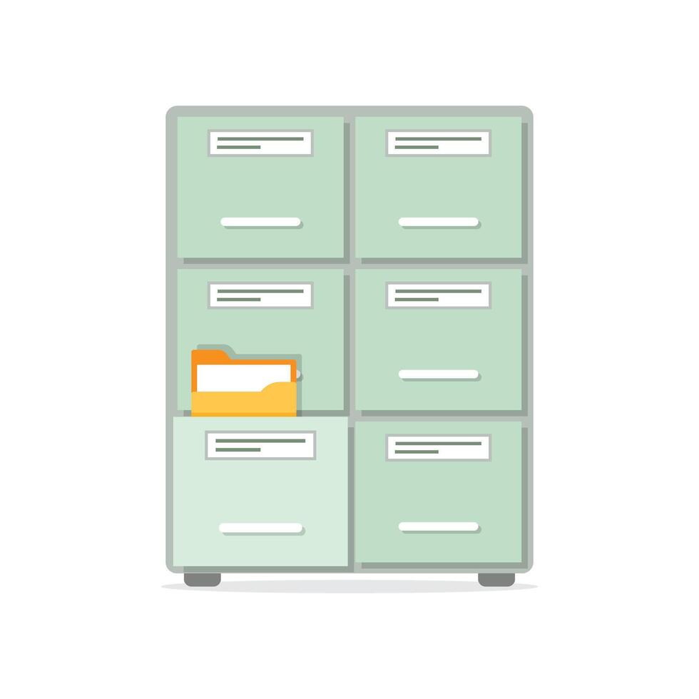 Office cabinet icon in flat style. Furniture storage illustration on isolated background. Drawer sign business concept. vector