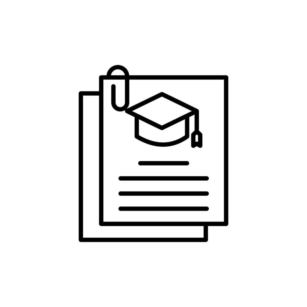 academic transcrip icon, Graduation cap perched on academic documents, ideal for educational, commencement, success, graduation, achievements, knowledge, diploma, and learning concepts. vector