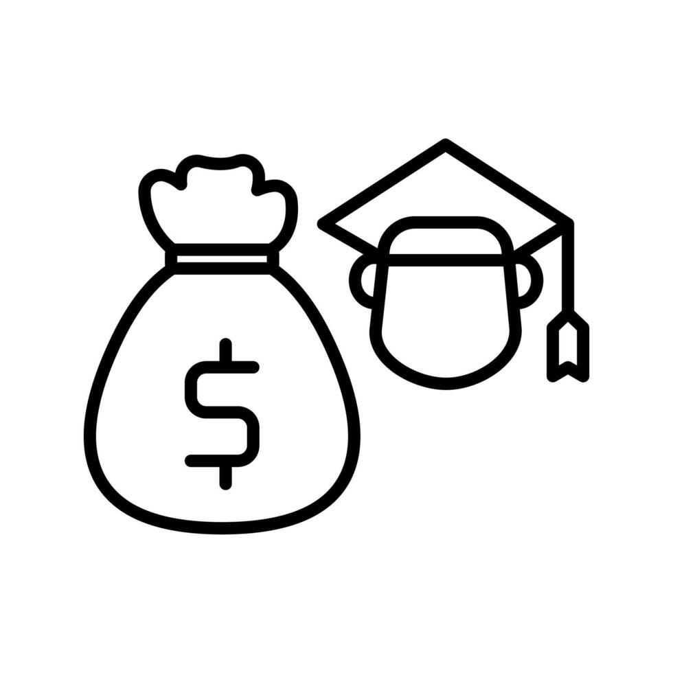 icon student loan,Educational funding concept featuring a money bag and a graduate student. Ideal for financial planning, scholarships, educational services promotions. vector
