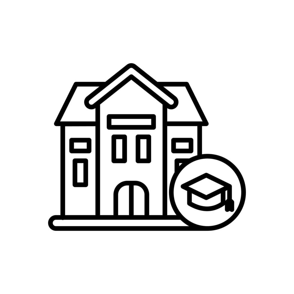 student dormitory icon, School building design with graduation cap, perfect for educational concepts, back to school promotions, and academic institution marketing materials. vector