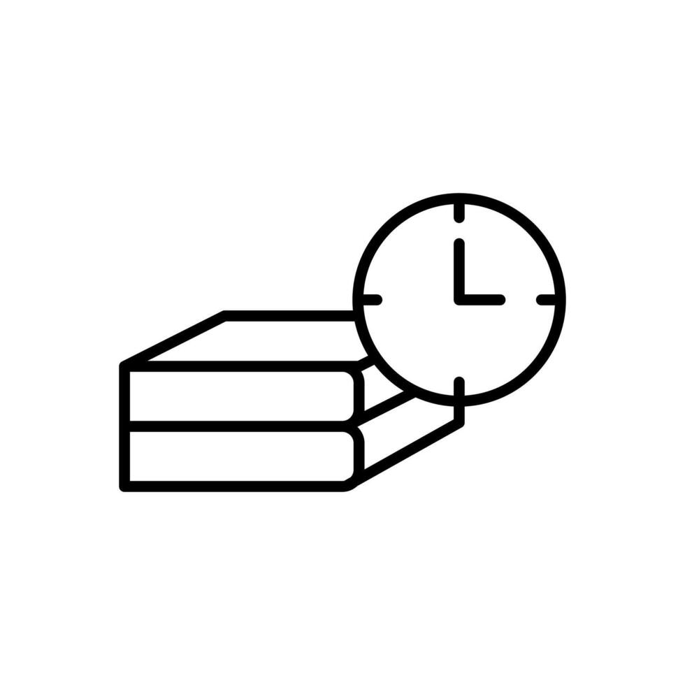icon study hours,Rectangular objects stacked next to a minimalist clock perfect for illustrating organization, time management, or office decor concepts. vector